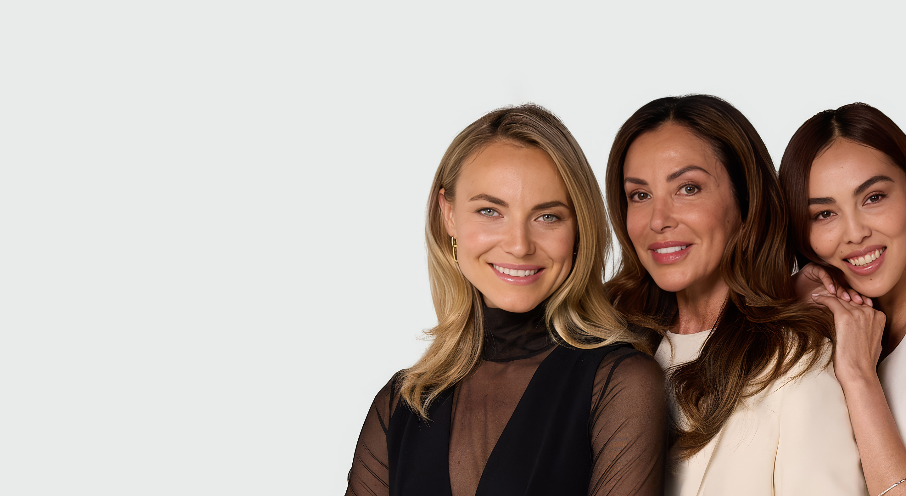 Three diverse women smiling, representing Revance Aesthetics